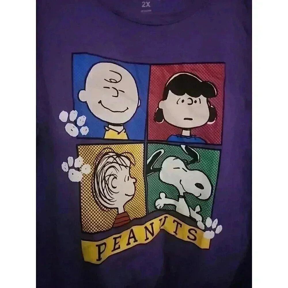 Peanuts Short Sleeve Tee - Purple with Blue, Red, Yellow & Green Panels
